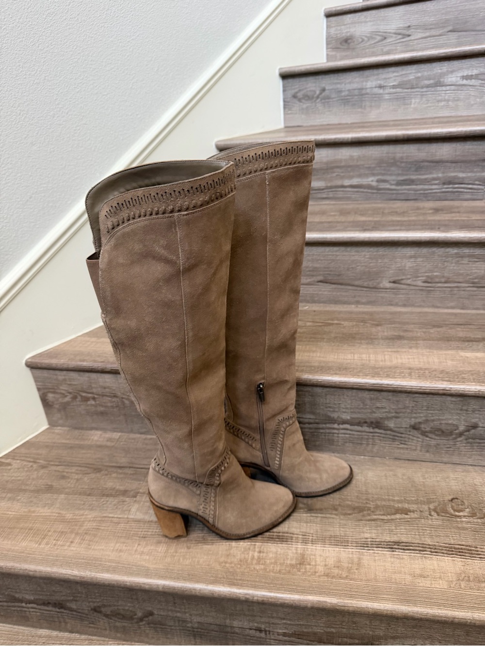 Vince Camuto Tan Suede Madolee  Knee-High Block Heel Boots size 7 1/